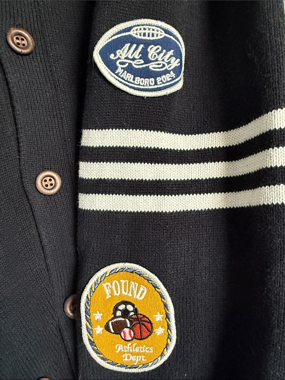Found Varsity Cardigan with embroidery patches XL EUC - Picture 5 of 10
